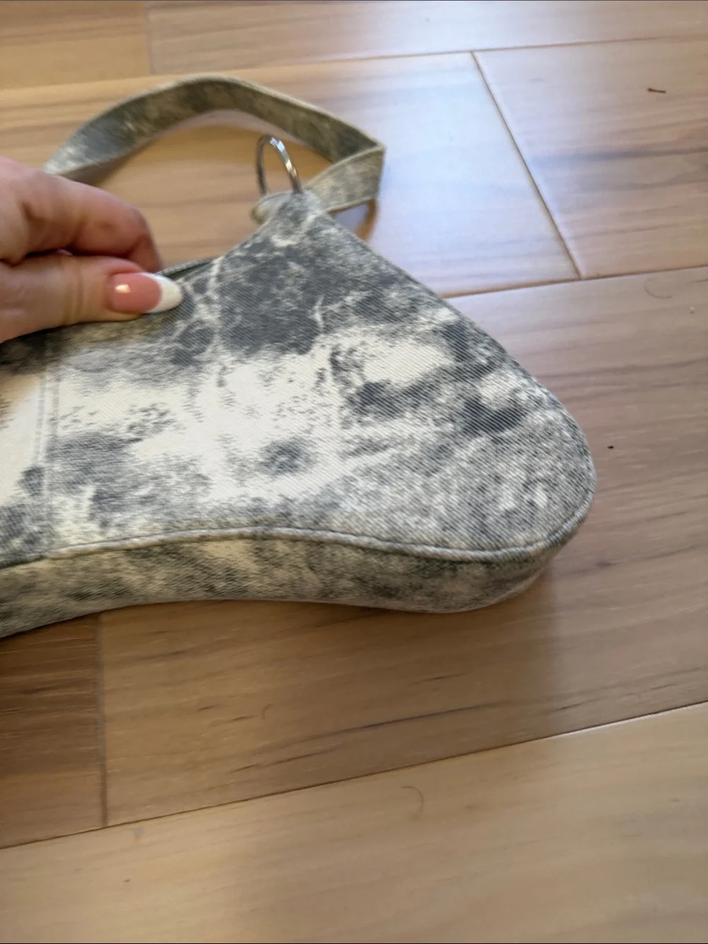 H&M Black and White Denim Marble-Effect Shoulder Bag